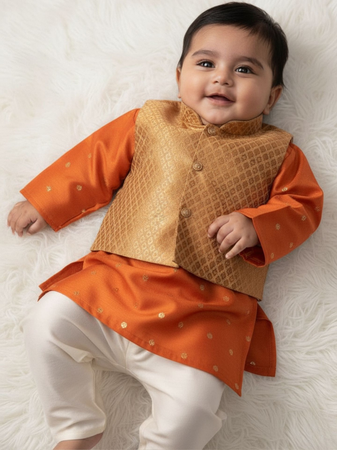Sangria Boys Orange Zari Kurta Pyjama Set with Bandi