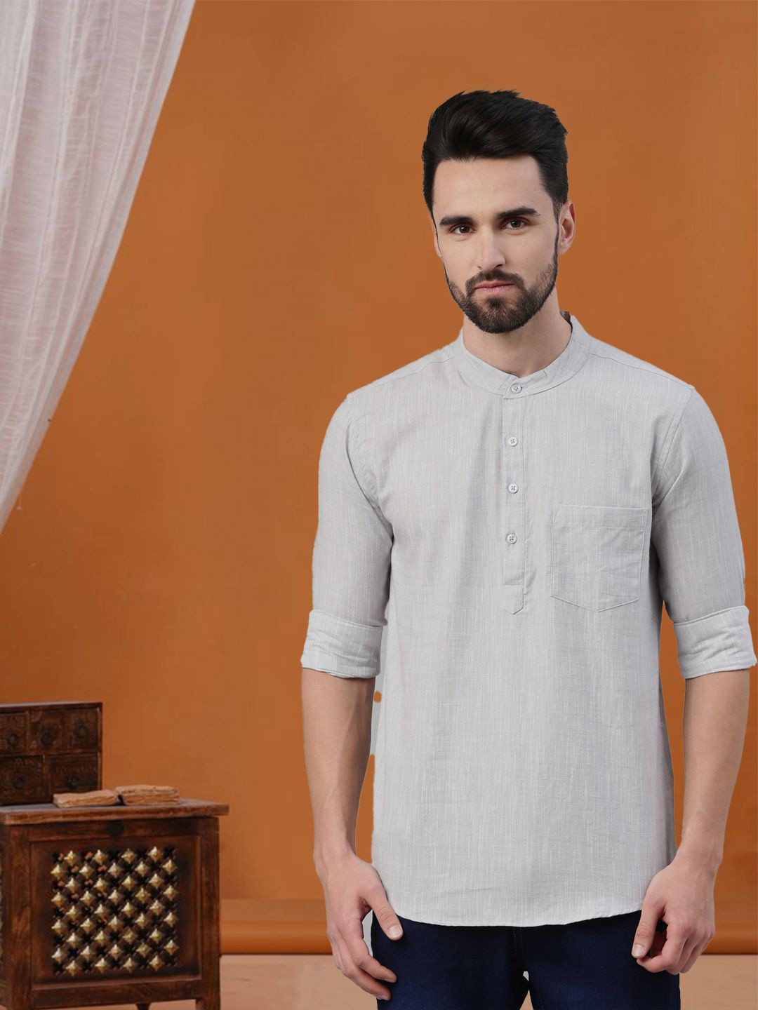 WHITE HEART Men Solid Daily Cotton Straight Kurta