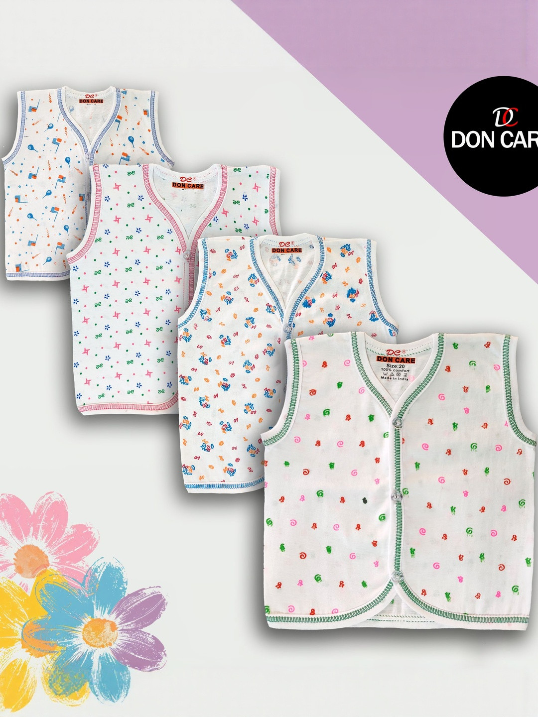 DON CARE Pack of 4 Printed Baby Vest