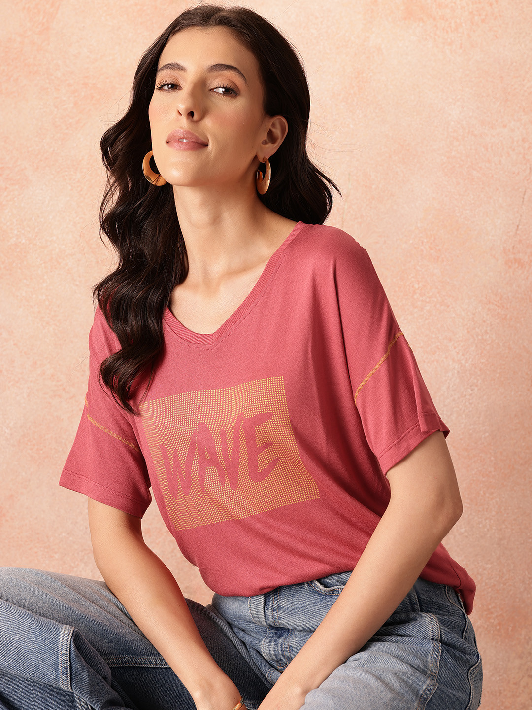 all about you Typography Print V-Neck Oversized T-shirt