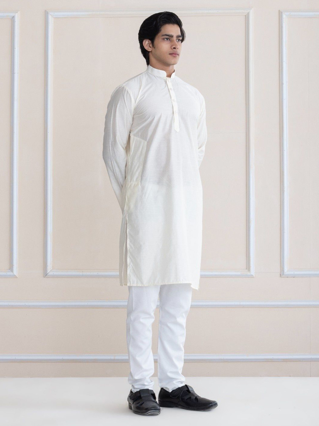 SHROBH Mandarin Collar Cotton Silk Straight Kurta