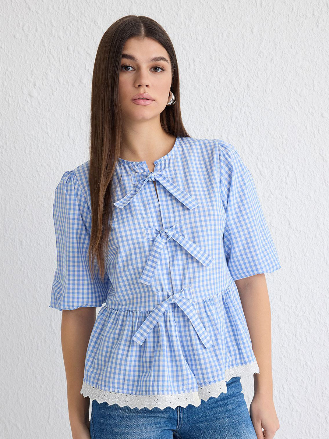 Trendyol Women Micro Checked Cotton Casual Shirt