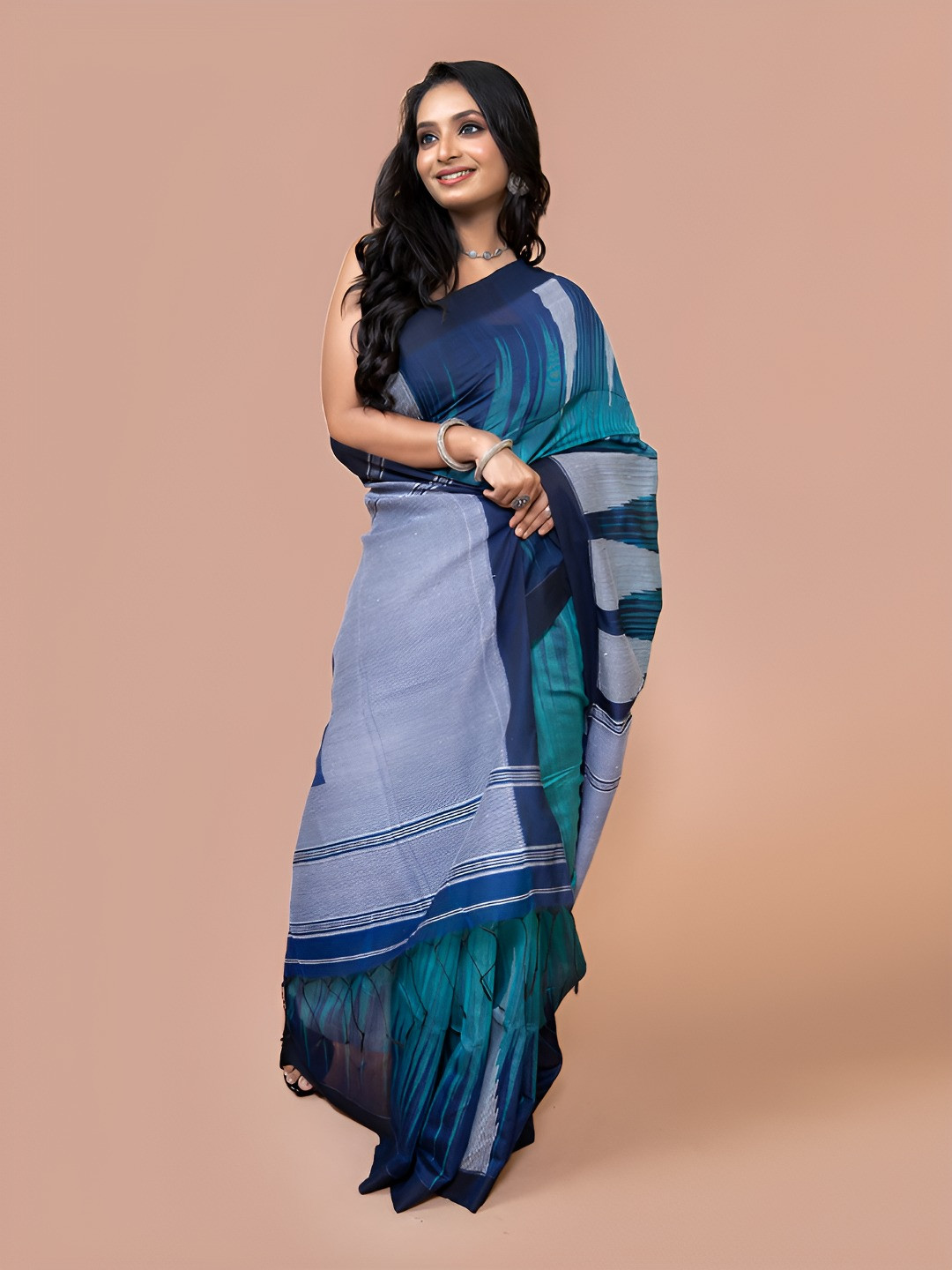 Laa Calcutta Printed cotton silk woven handloom saree for women