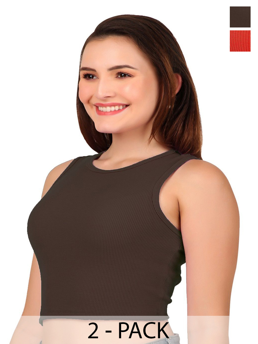 PRIME LOVE Women Pack Of 2 Ribbed Tank Crop Top