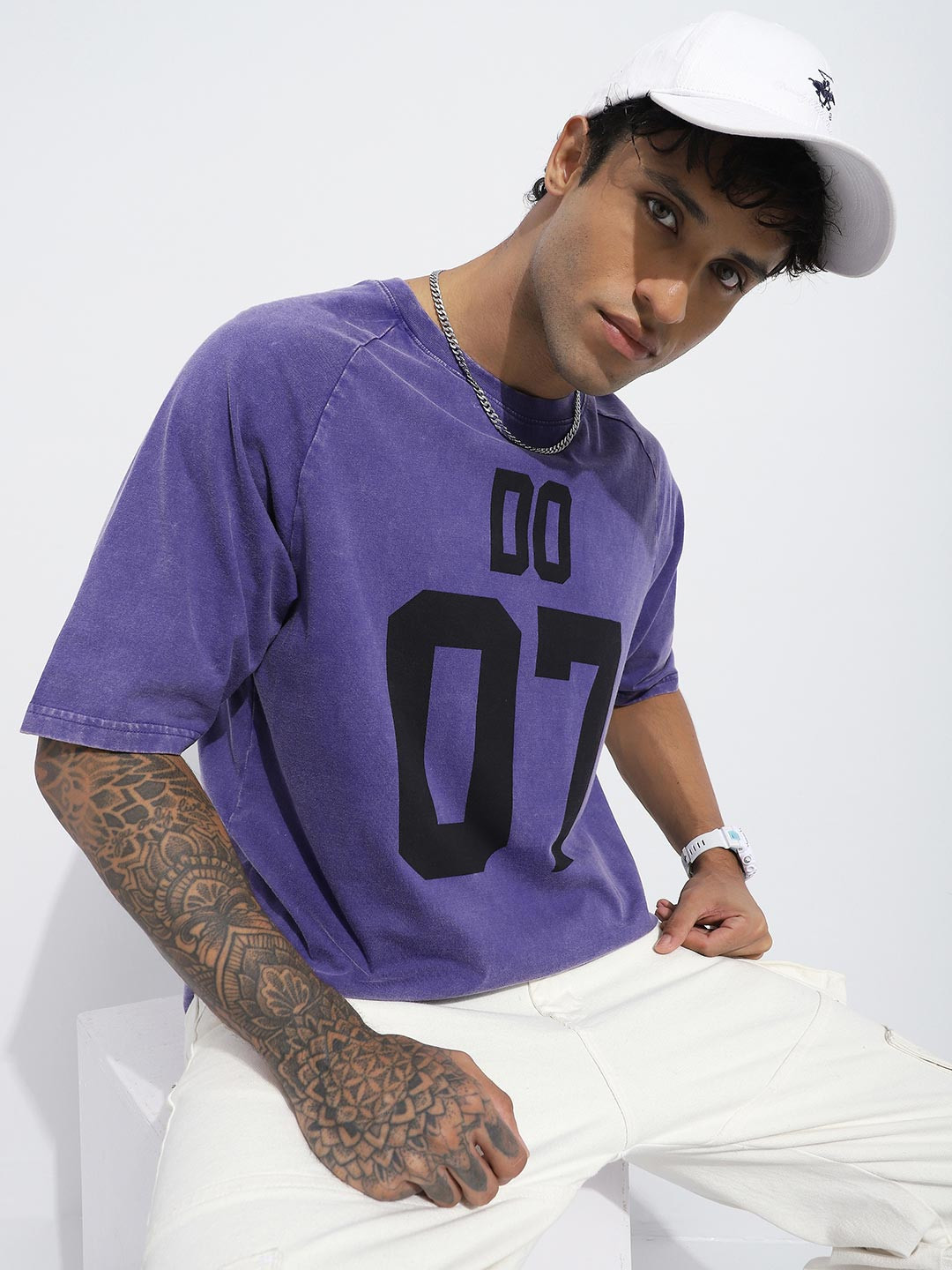 Difference of Opinion Men Oversized Acid Washed Raglan Sleeve Printed Tshirt