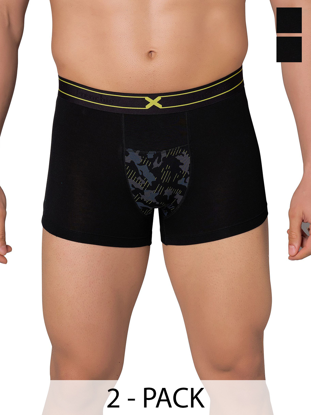 FRENCHIE Pack Of 2 Printed Moisture Wicking Trunks FR-MI-TR-SIN-1X5-BLACK-S-PO2