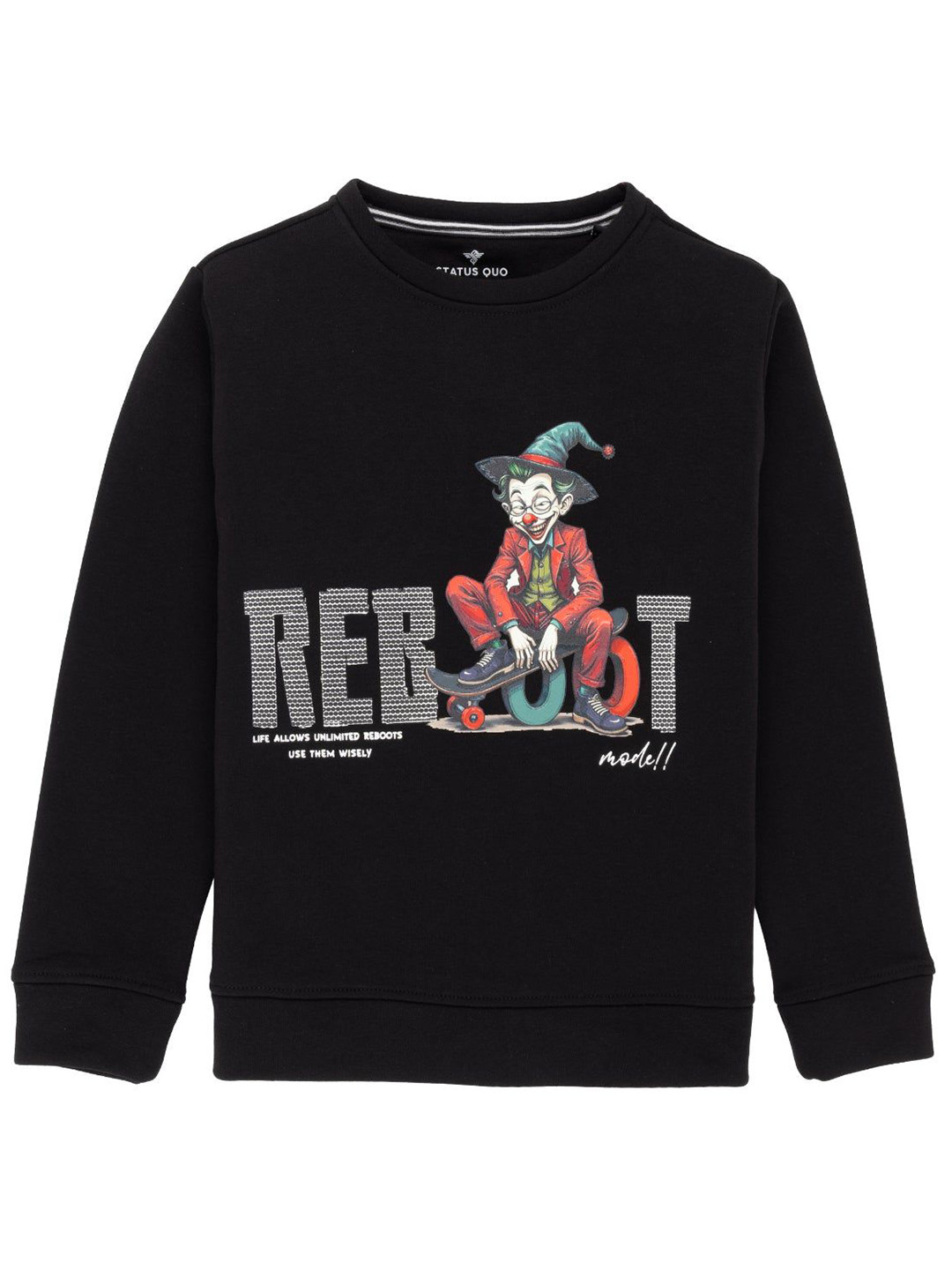 Status Quo Boys Typography and Cartoon Printed Full Sleeve Pullover Sweatshirt