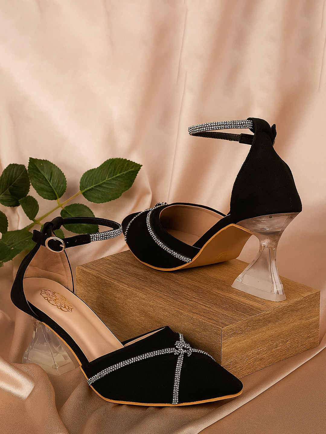 HEART CORE Women Embellished Velvet Slim Heeled Sandals