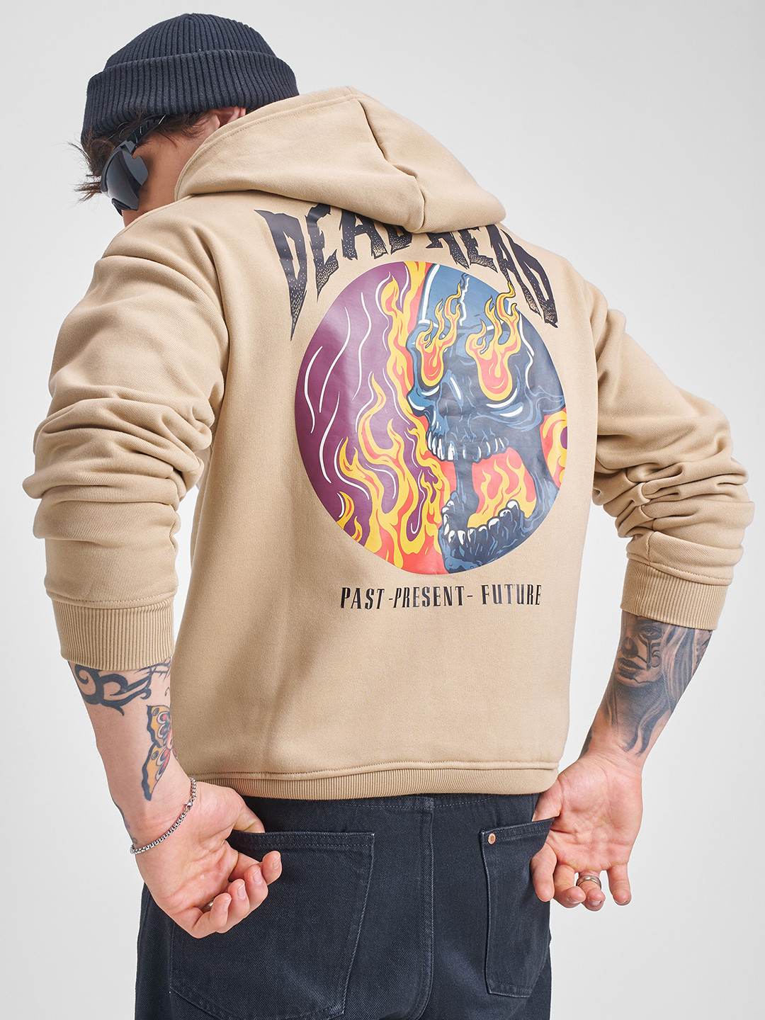 HIGHLANDER Dead Head Graphic Printed Relaxed Hooded Pullover Sweatshirt