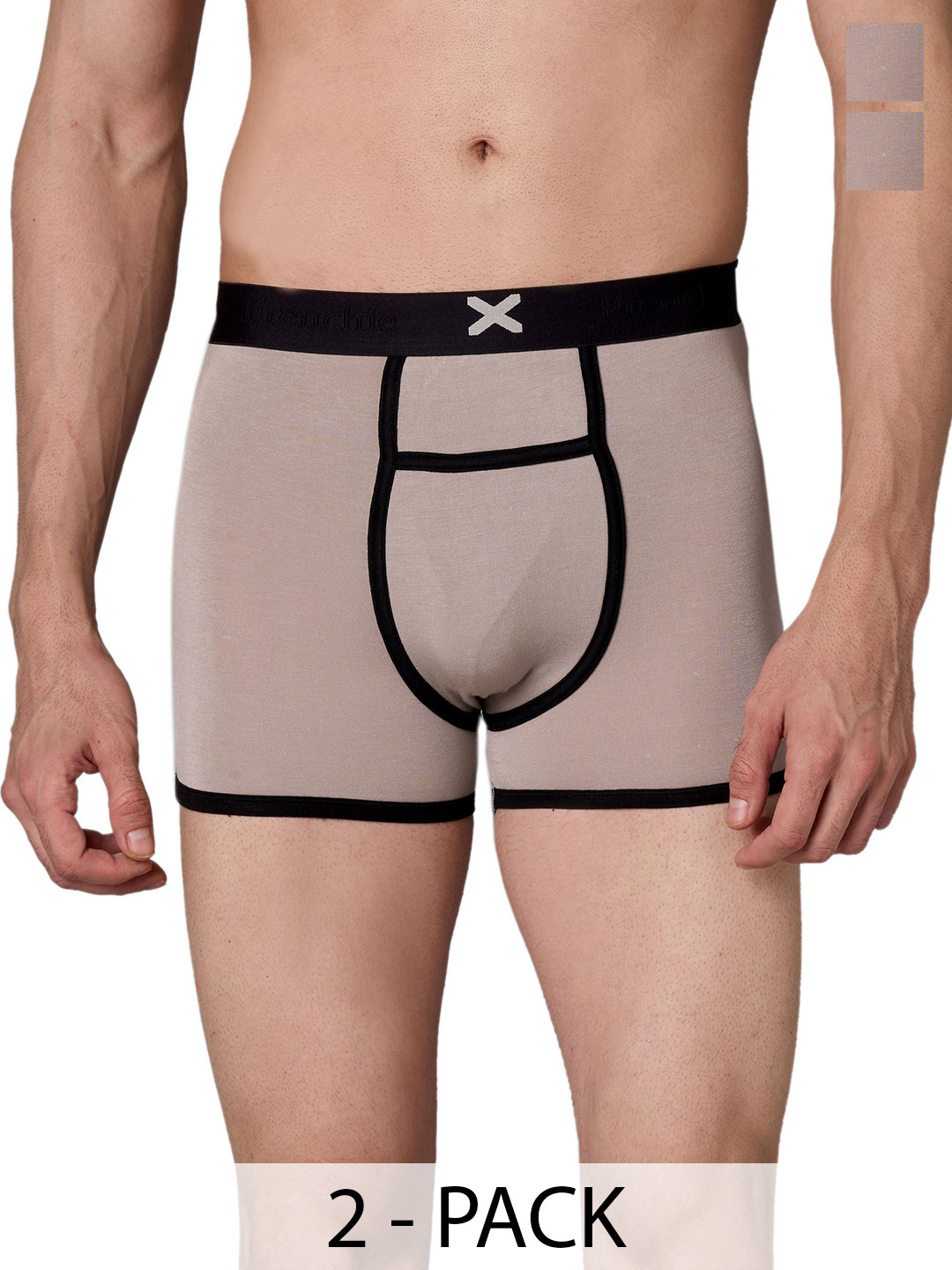 FRENCHIE Men Pack Of 2 Mid-Rise Moisture Wicking Trunks FR-MI-TR-HYPE-1X5-STGRY-S-PO2