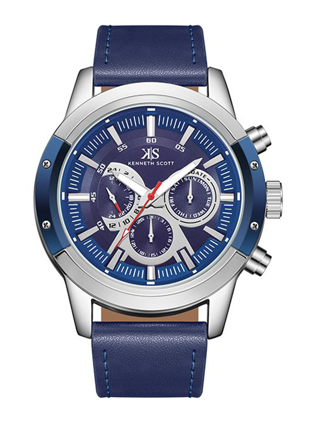 KENNETH SCOTT Men Patterned Dial & Leather Straps Analogue Watch K24121-SLNN