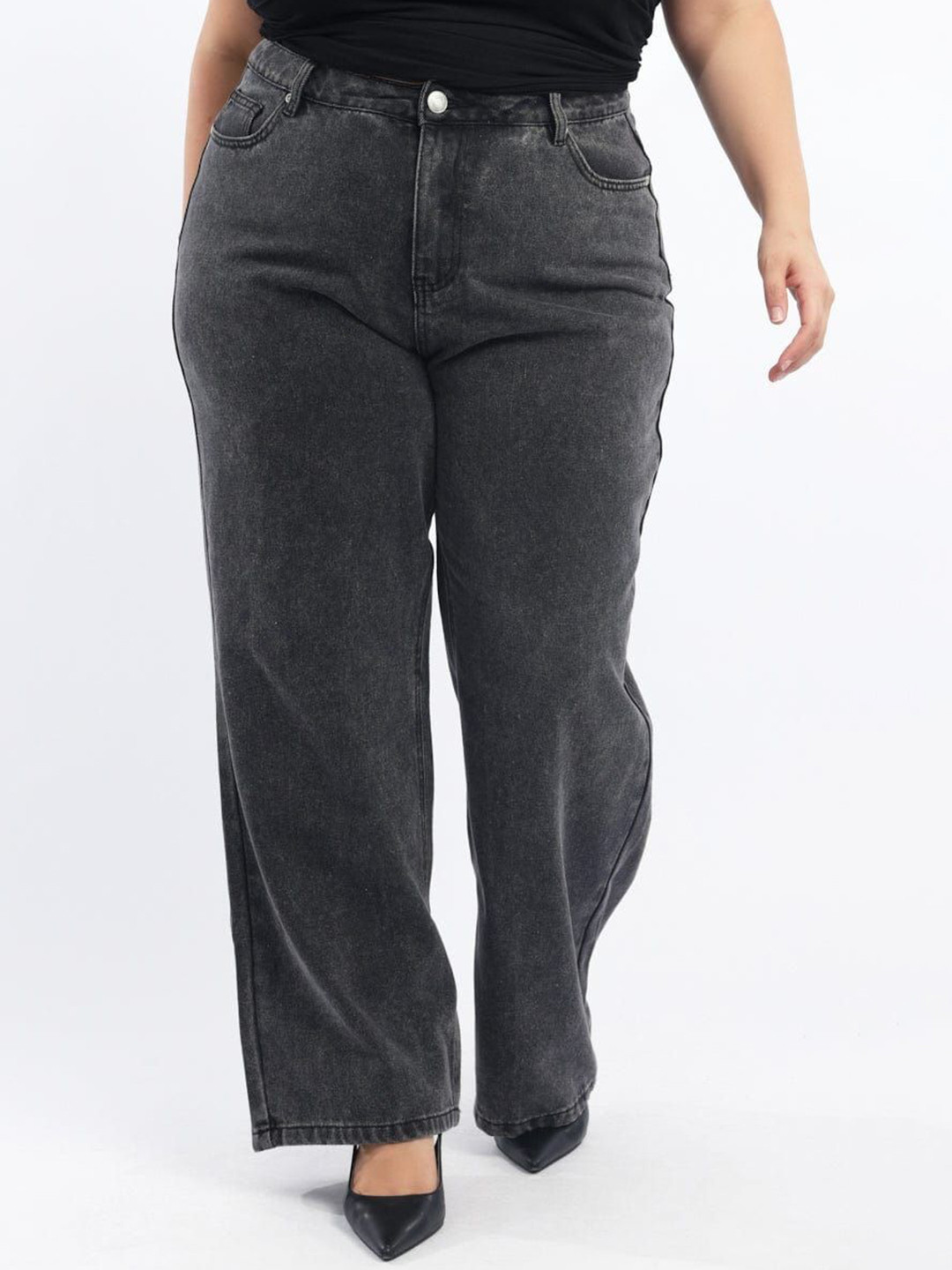 Aadvi Fashion Women Plus Size Smart Wide Leg High-Rise Stretchable Jeans