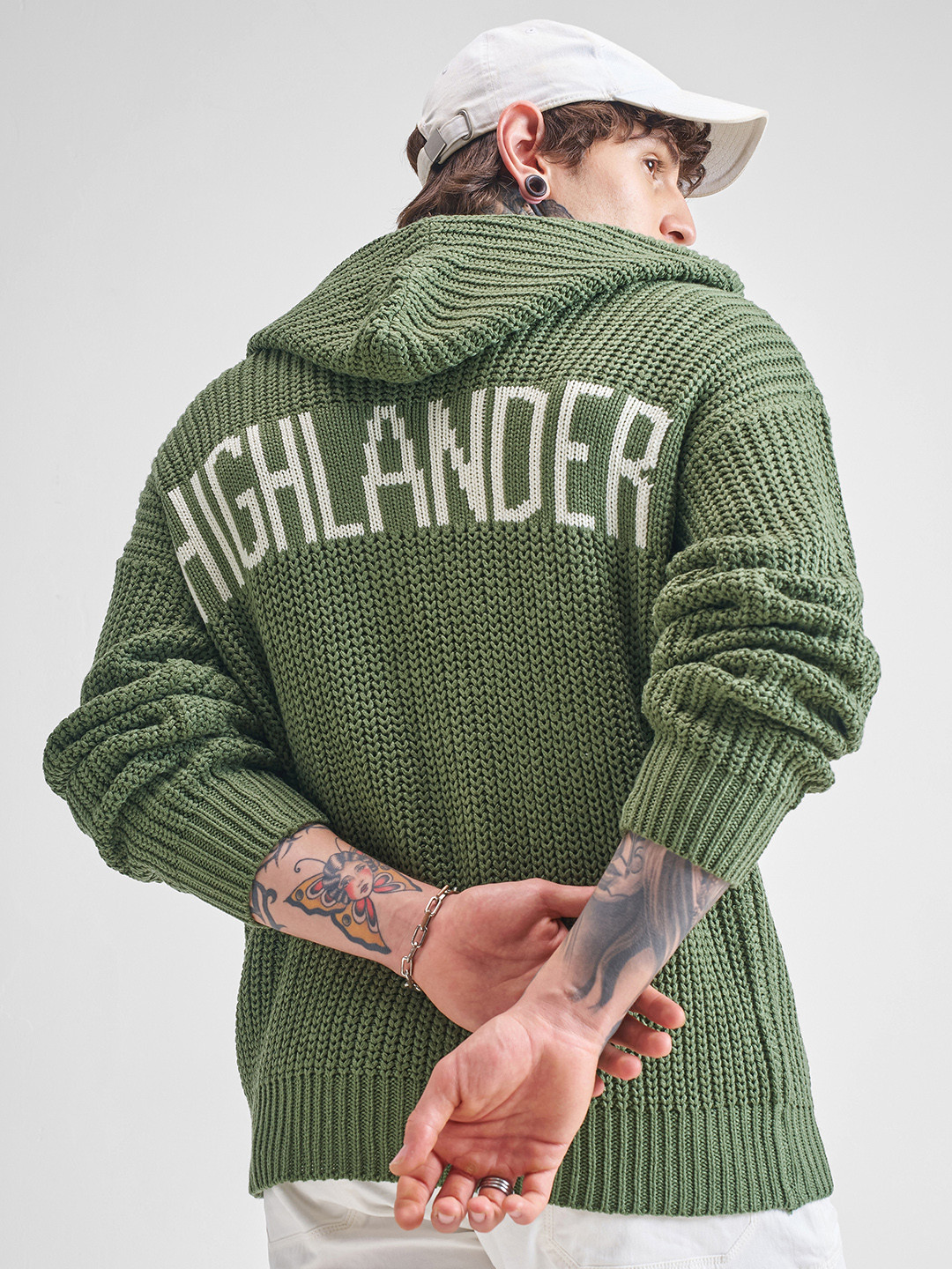 HIGHLANDER Men Cable Knit Hooded Cardigan With Zip Detailed