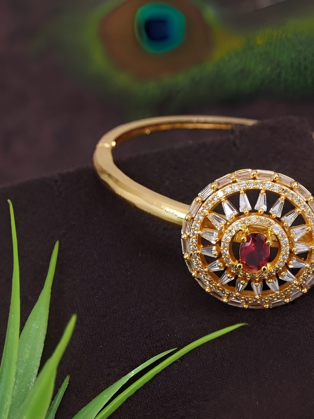 SGA FASHION Brass Gold-Plated Zircon Studded Bangle-Style Bracelet