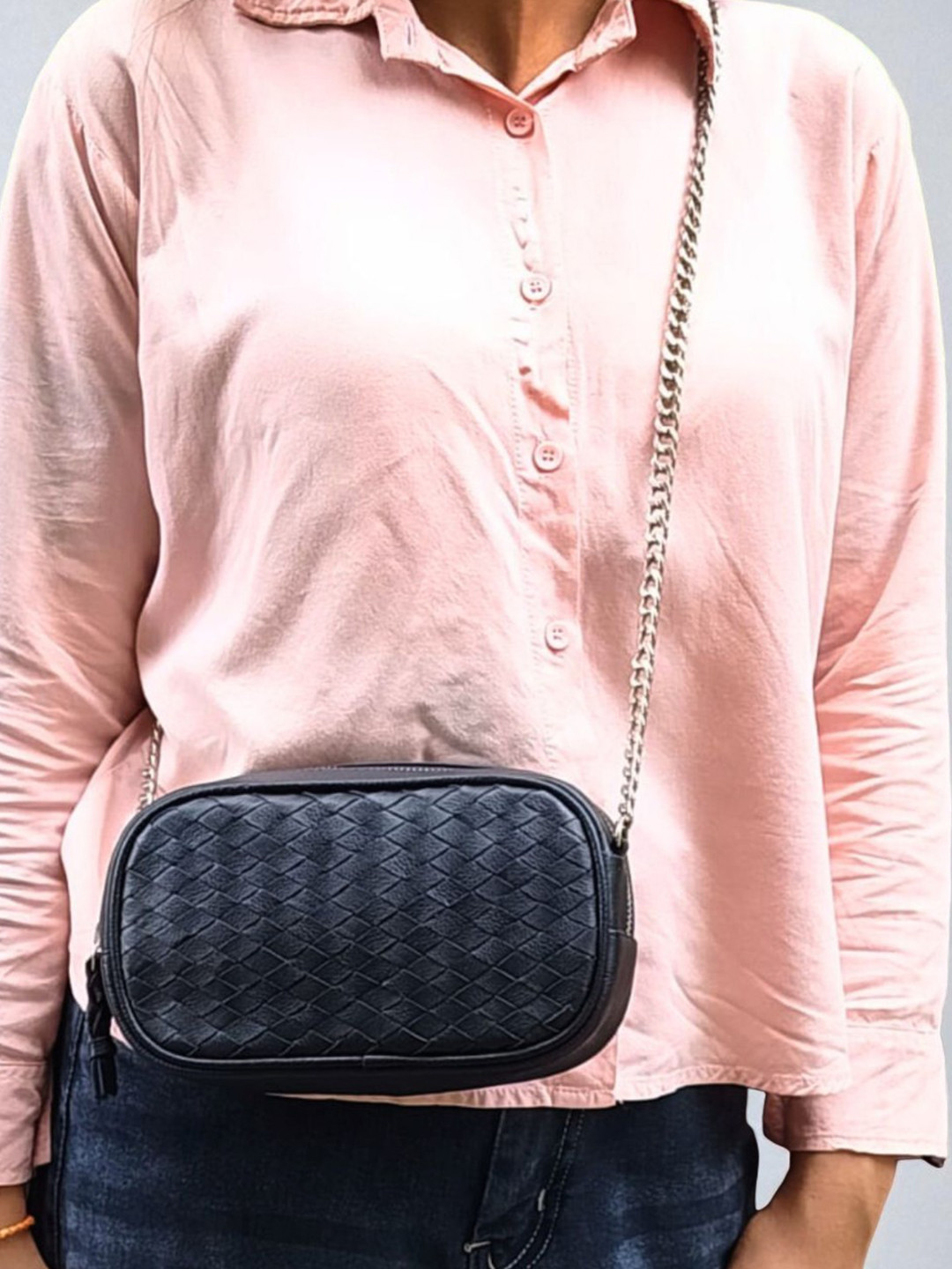 PERKED Leather Structured Bow Detail Sling Bag