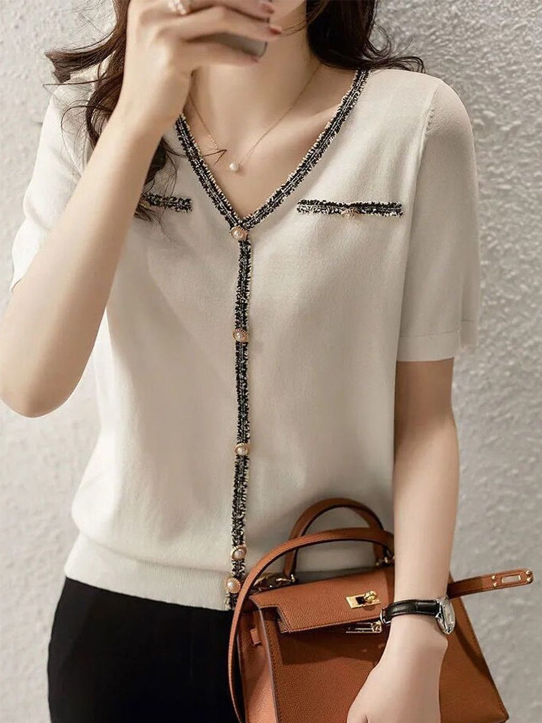 StyleCast Women V-Neck Short Sleeves Cotton Cardigan