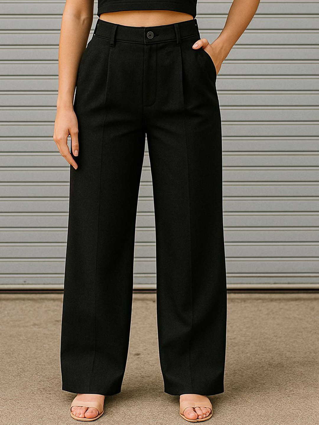Next One Women Smart Wide Leg High-Rise Flat-Front Regular Trousers