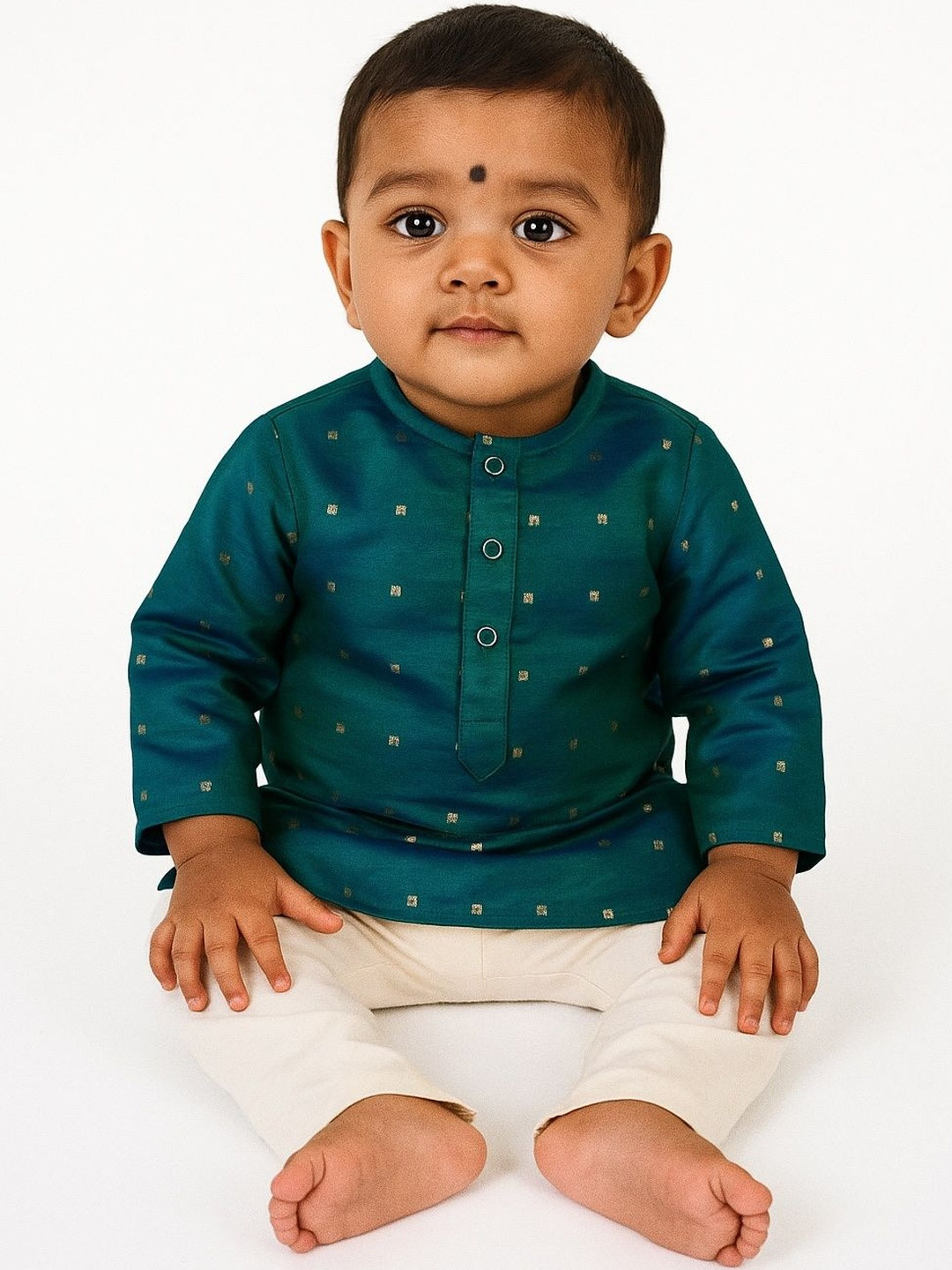 Sangria Kids Boys Peacock Green Pure Silk Kurta With Pyjamas