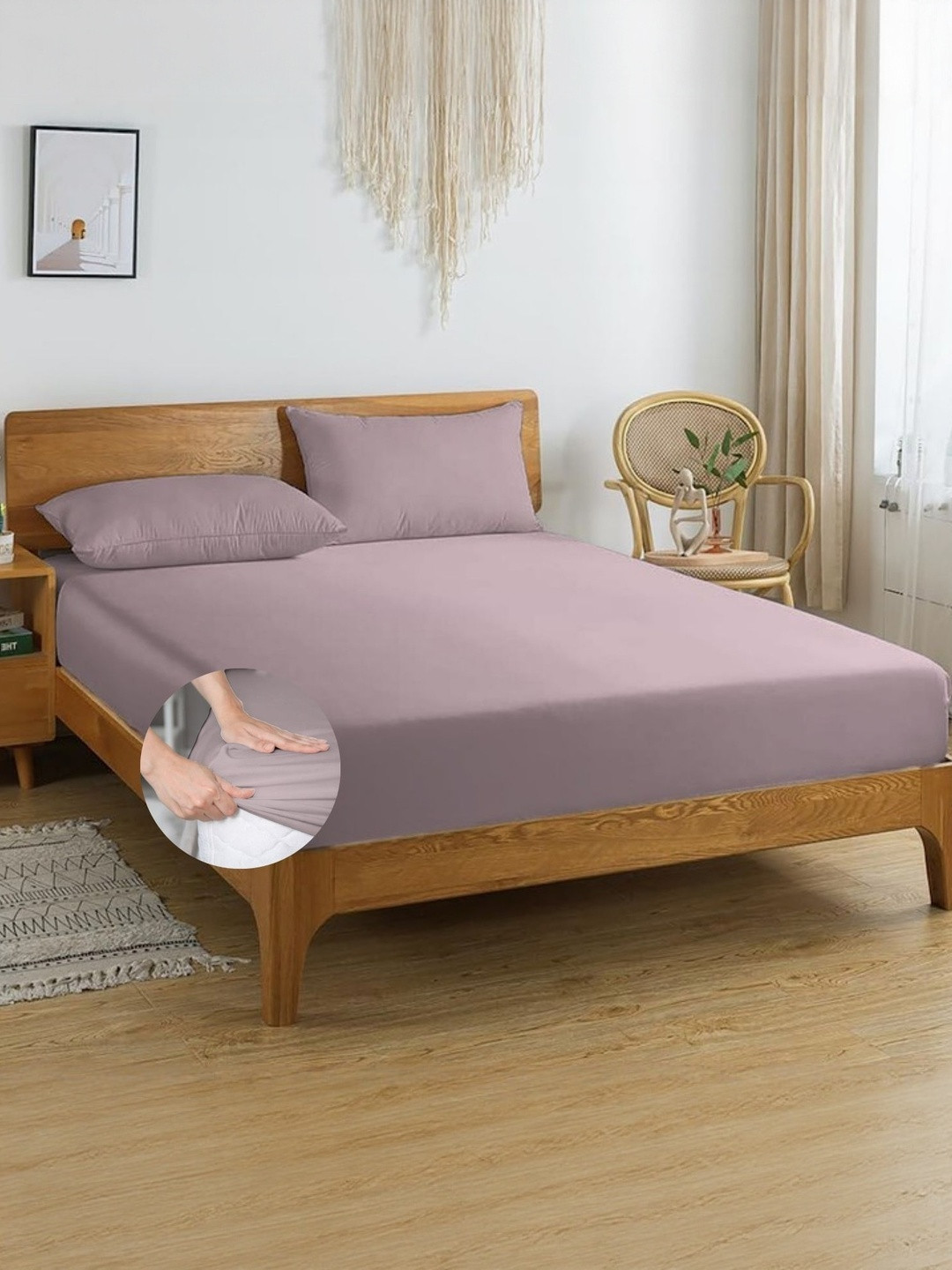 HIDECOR Violet 210 TC King Bedsheet with 2 Pillow Covers