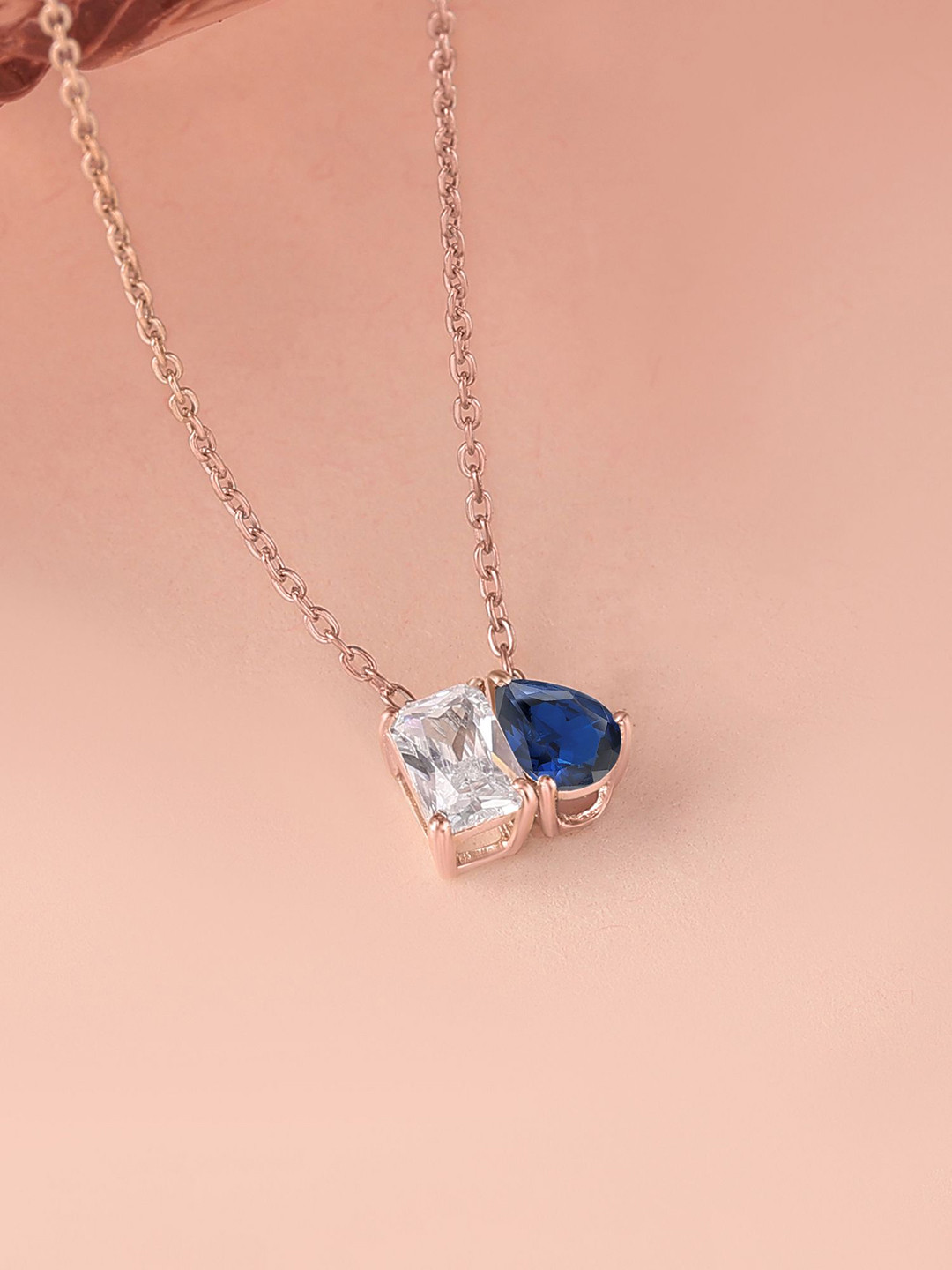 Ornate Jewels 925 Sterling Silver 18K Rose Gold-Plated Sapphire Studded Minimal Necklace
