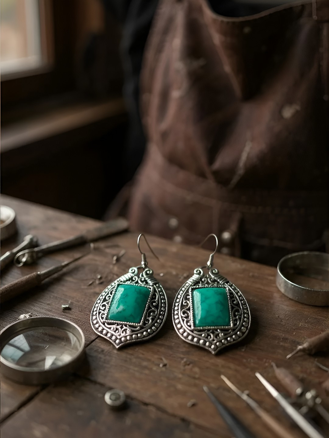 The Style Courtyard Artificial Stones Studded Rectangular Shaped Drop Earrings