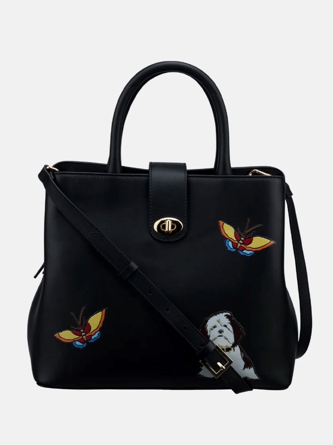 GIOIA Women Black Srina Graphic Printed Leather Tote Bag