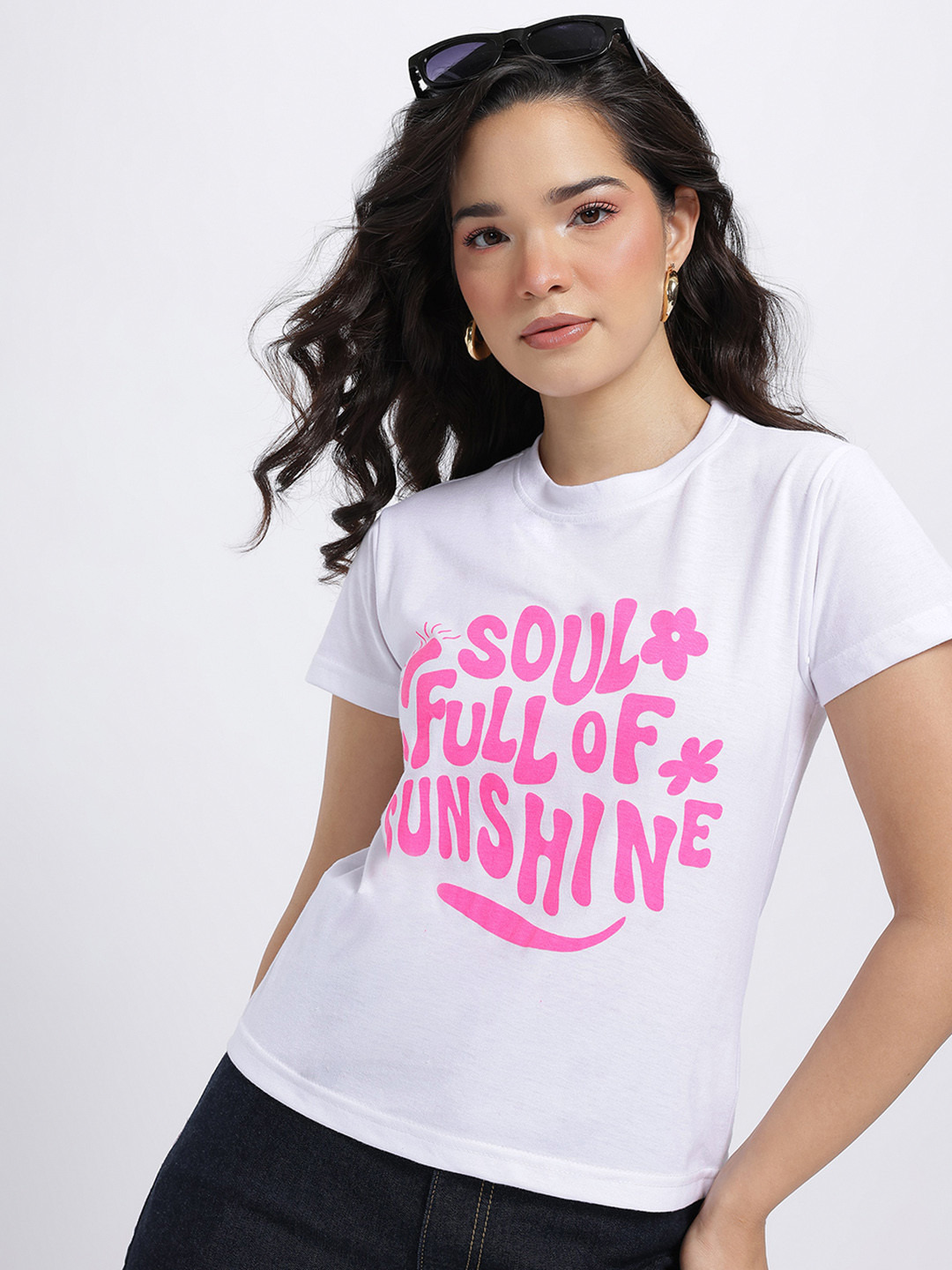 Soul Full of Sunshine Typography Round Neck Relaxed Fit T-shirt