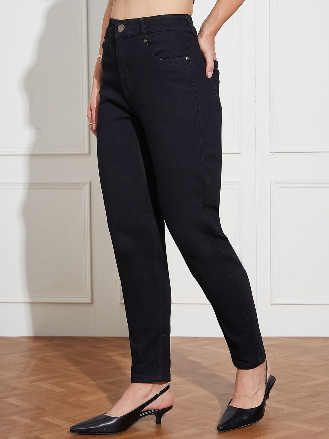 Miss Chase Planted Allium Garden Women High-Rise Mom Fit Heavy Fade Stretchable Jeans