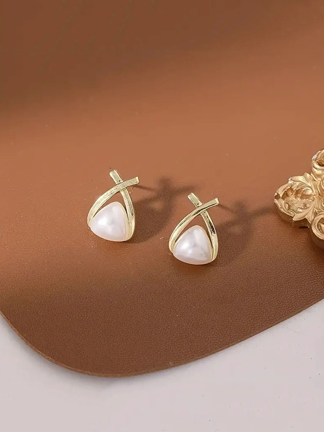 Aryee Sterling Silver Pearls Beaded Triangular Studs