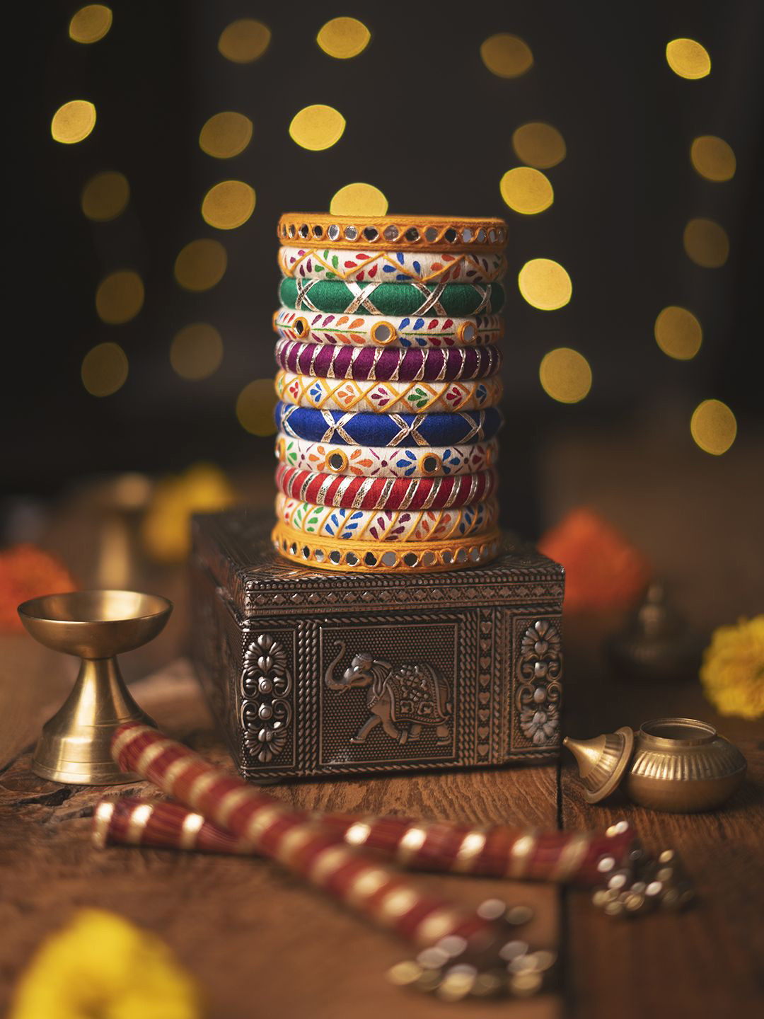 Taasha Craft Set Of 11 Thread Work With Mirror Design Bangles