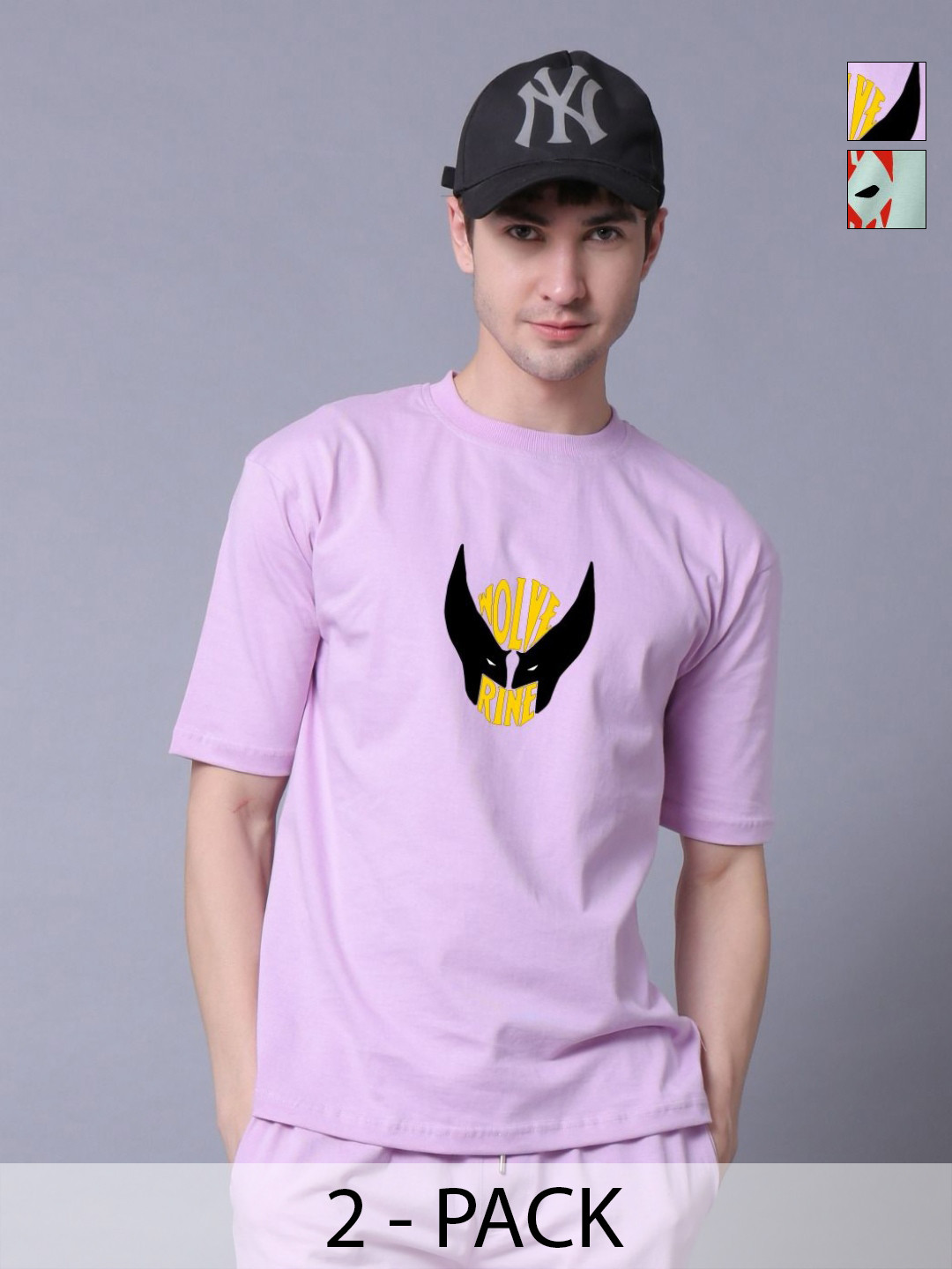 Lazy Lush Unisex Pack of 2 Deadpool Graphic Printed Pure Cotton Oversized T-shirts