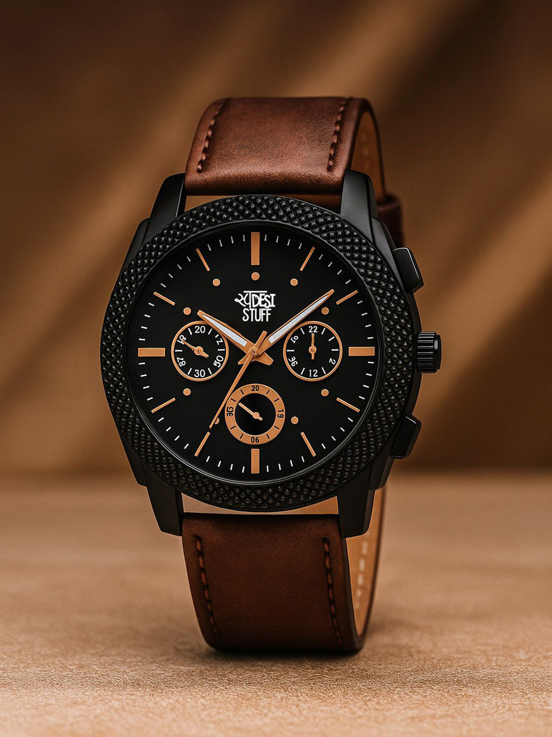 SWADESI STUFF Men Leather Straps Analogue Date Aperture Watch SDS 137 2032