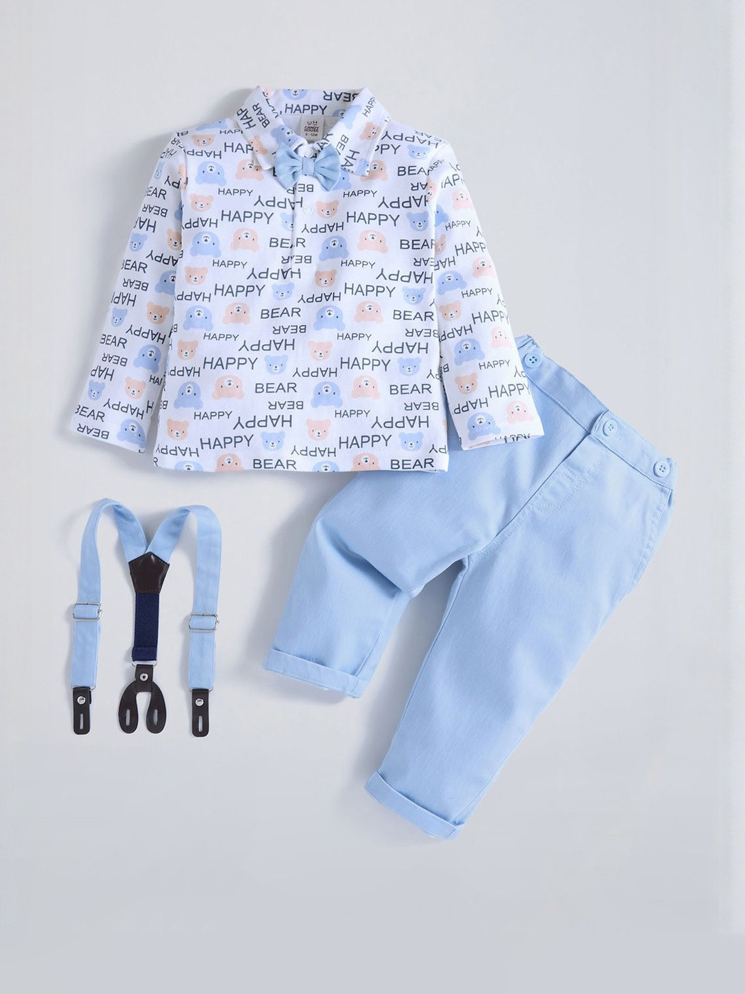 Hopscotch Boys 2-Pc Happy Bear Printed Formal Set With Suspenders