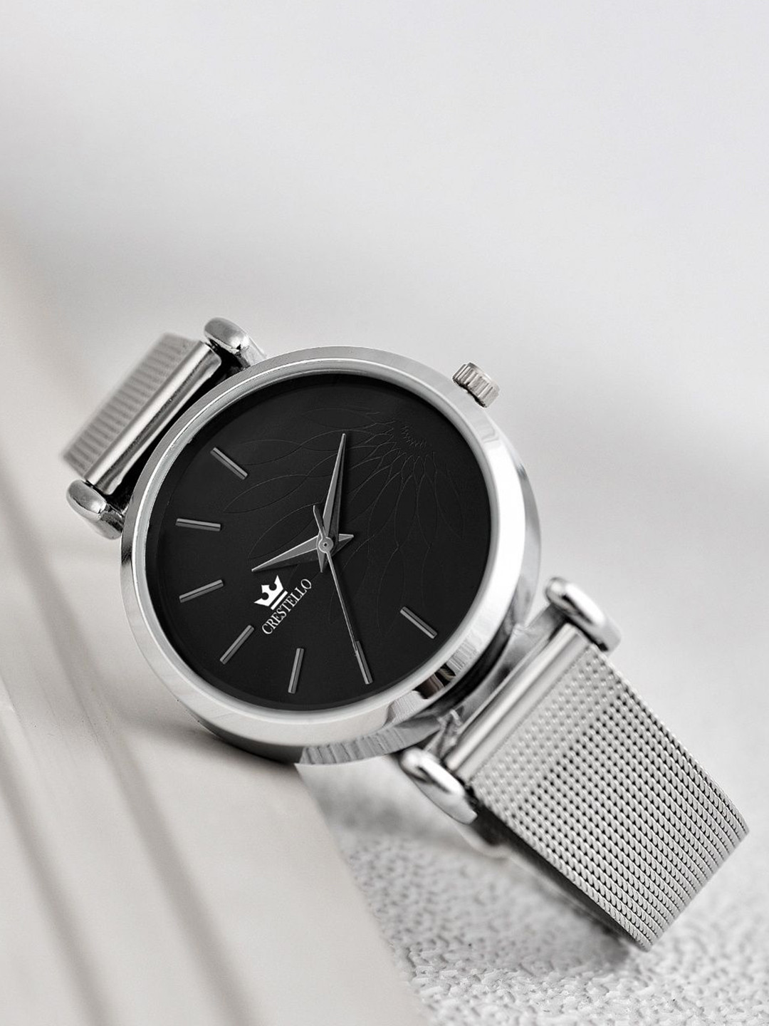 CRESTELLO Women Dial & Stainless Steel Straps Analogue Watch CR-CK358-BLK-CH