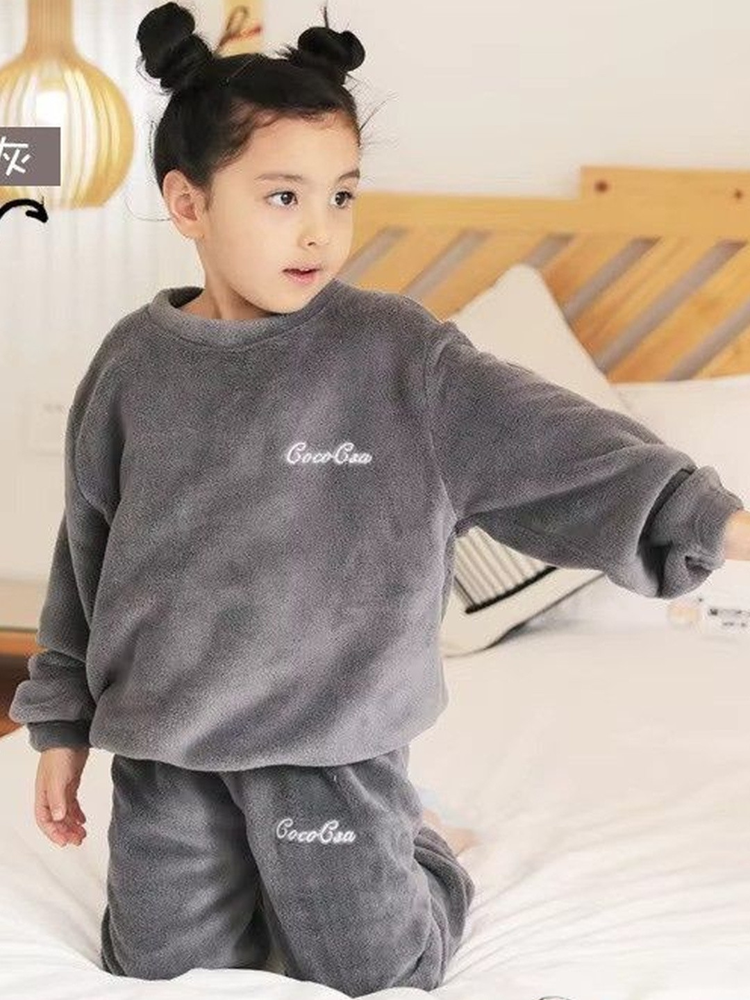 FITIN OUTFIT Girls Grey Wool Blend Night Suit