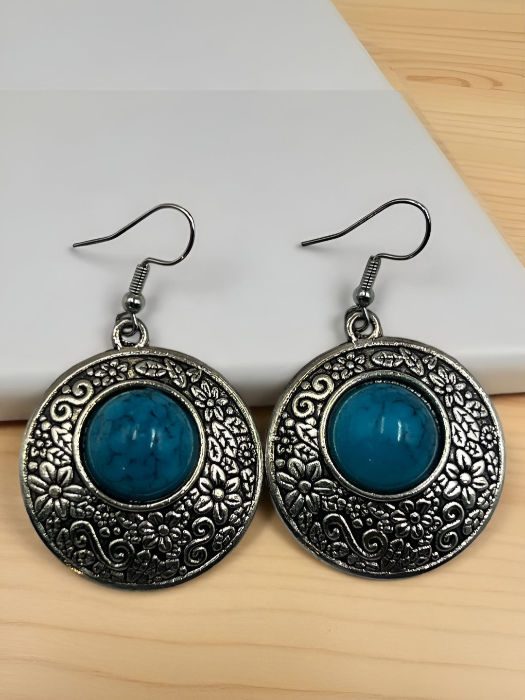 The Style Courtyard Artificial Stones Studded Circular Shaped Drop Earrings