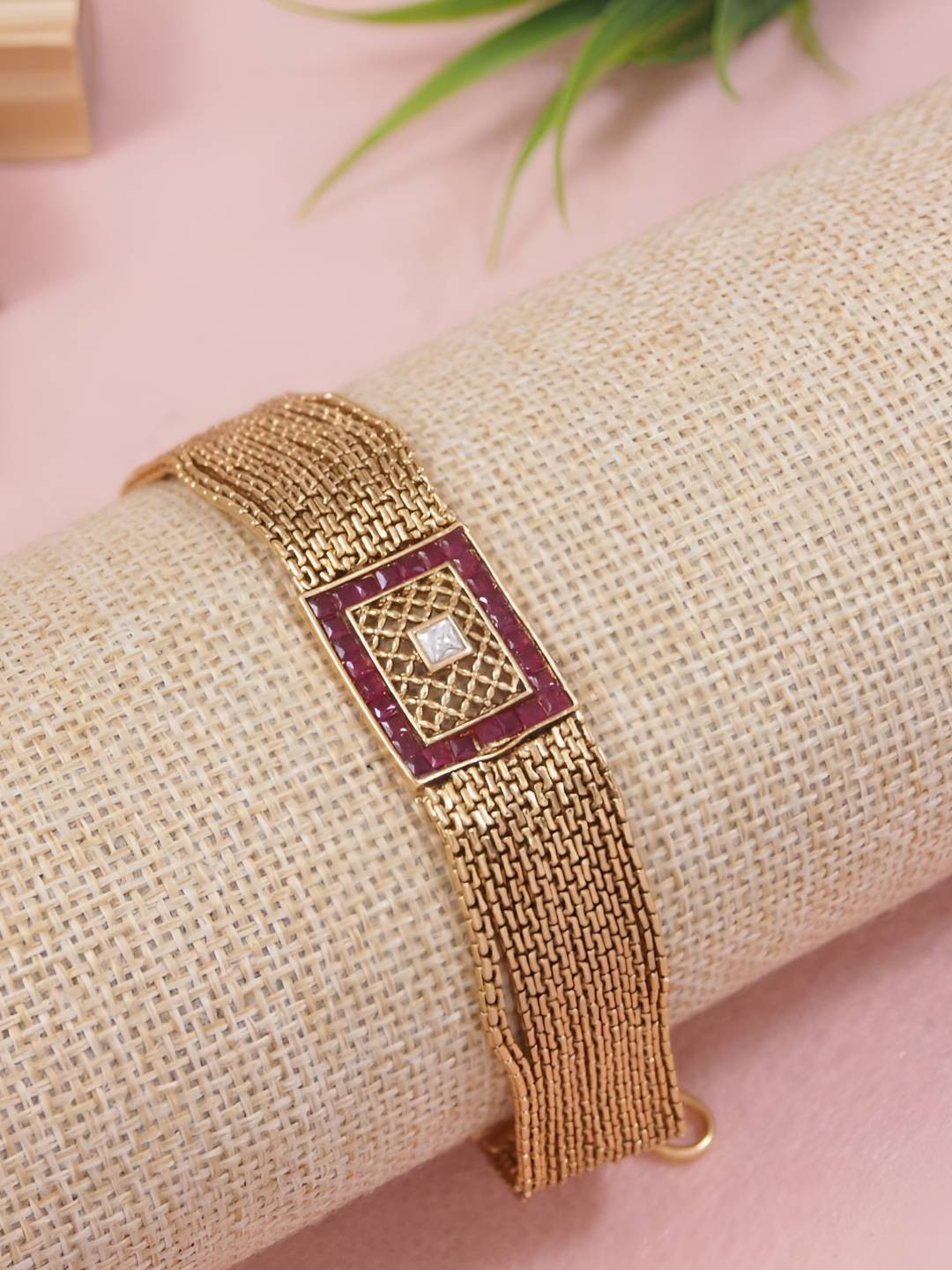 SGA FASHION Gold-Plated Artificial Stones Studded Wraparound Bracelet