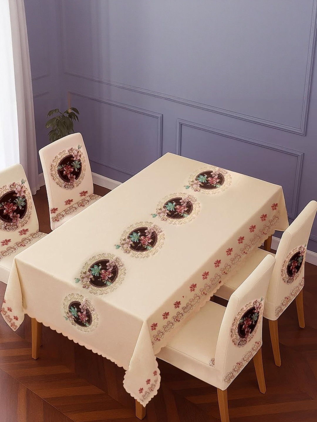 Stylista Multicoloured Set of 4-Seater Table With Chair Cover
