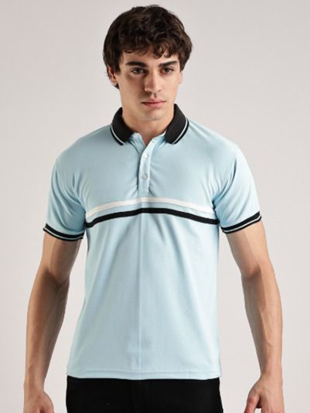 Y.O.U Men Striped Polo Collar T-shirt