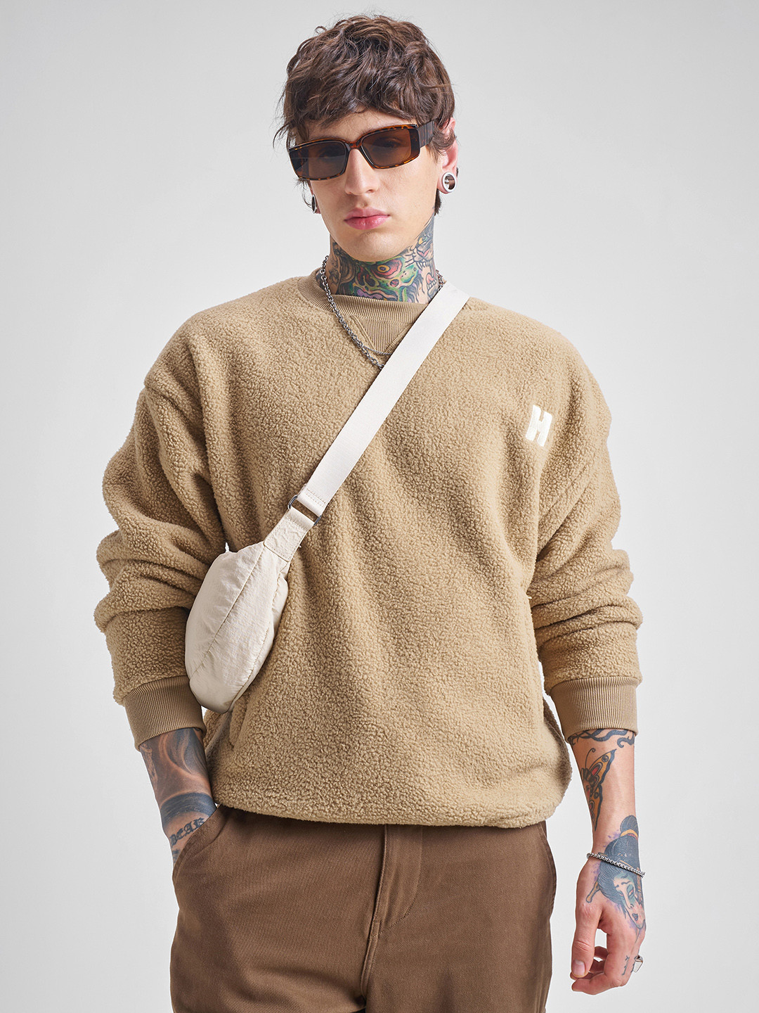 HIGHLANDER Brown Oversized Drop Shoulder Sleeves Sweatshirt