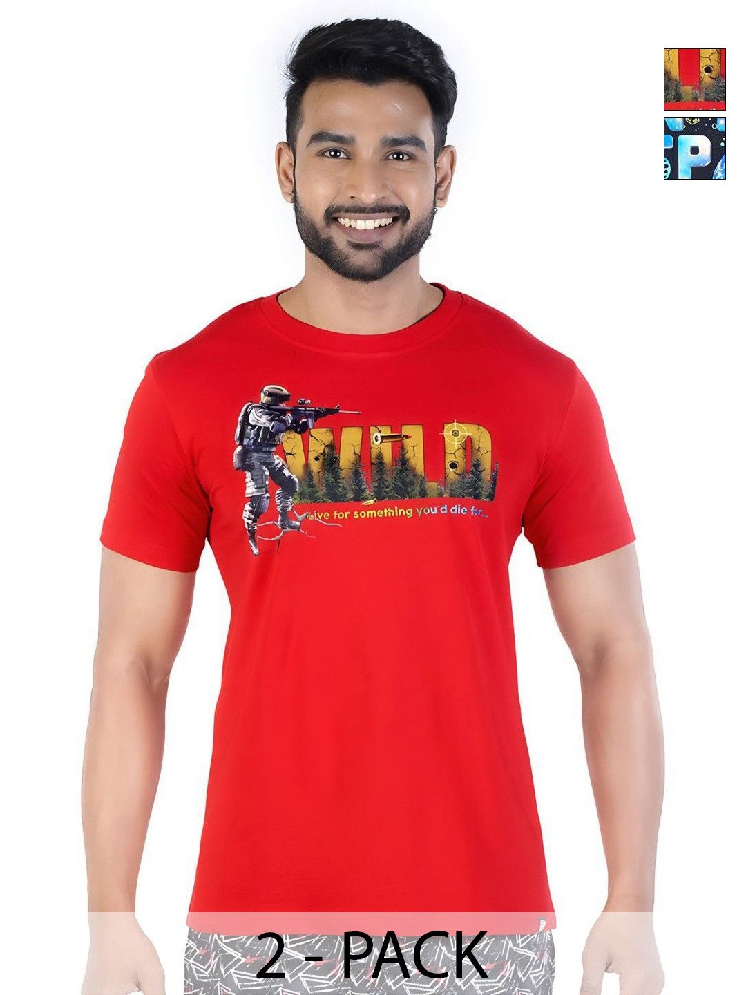 COLORS by Rupa Frontline Men Pack of 2 Moisture Wicking Graphic Printed Cotton T-shirts