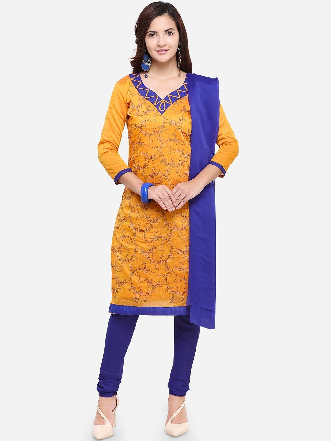 Moda Rapido Unstitched Embroidery Cotton Blend Dress Material