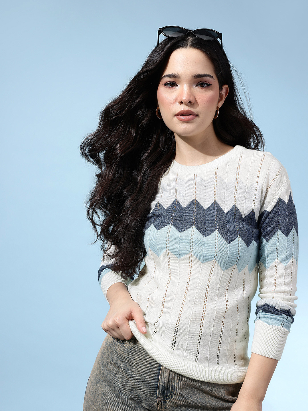 glitchez Open Knit Chevron Pullover