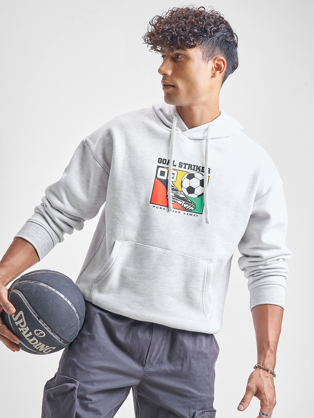 HIGHLANDER Graphic Printed Hooded Neck Drop Shoulder Over Sized Pullover Sweatshirt