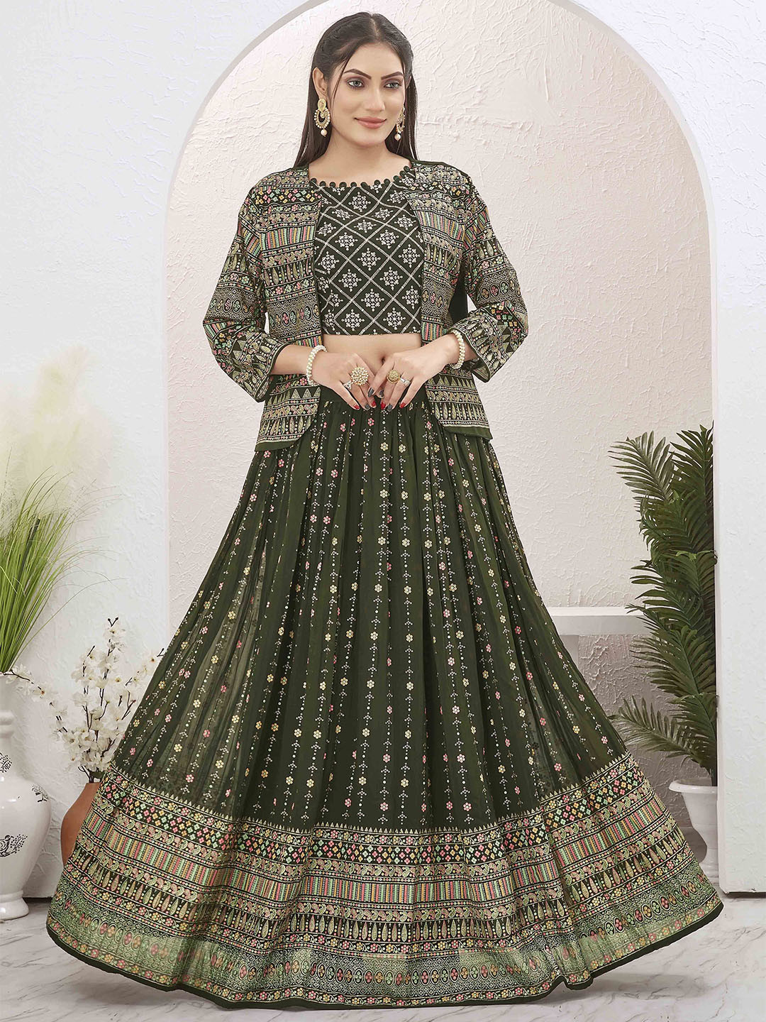 ODD BY chansi TRENDZ Embroidered Ready to Wear Lehenga & Blouse With Jacket