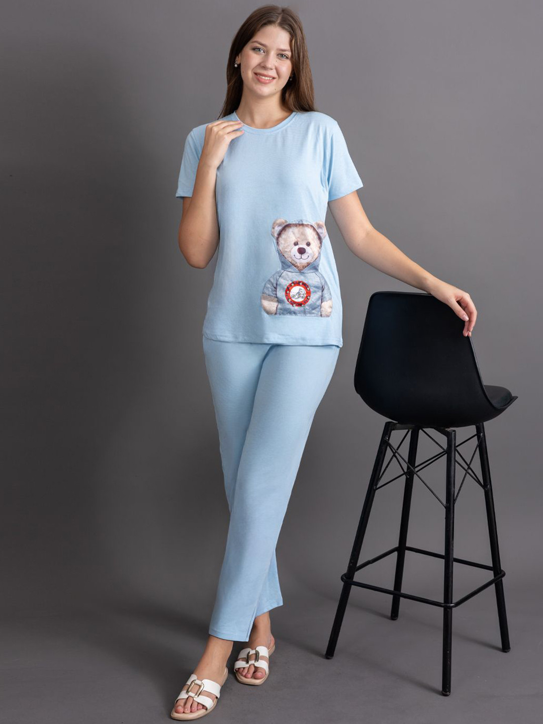 GRACIT Corset Printed Round Neck Pure Cotton T-Shirt With Trouser