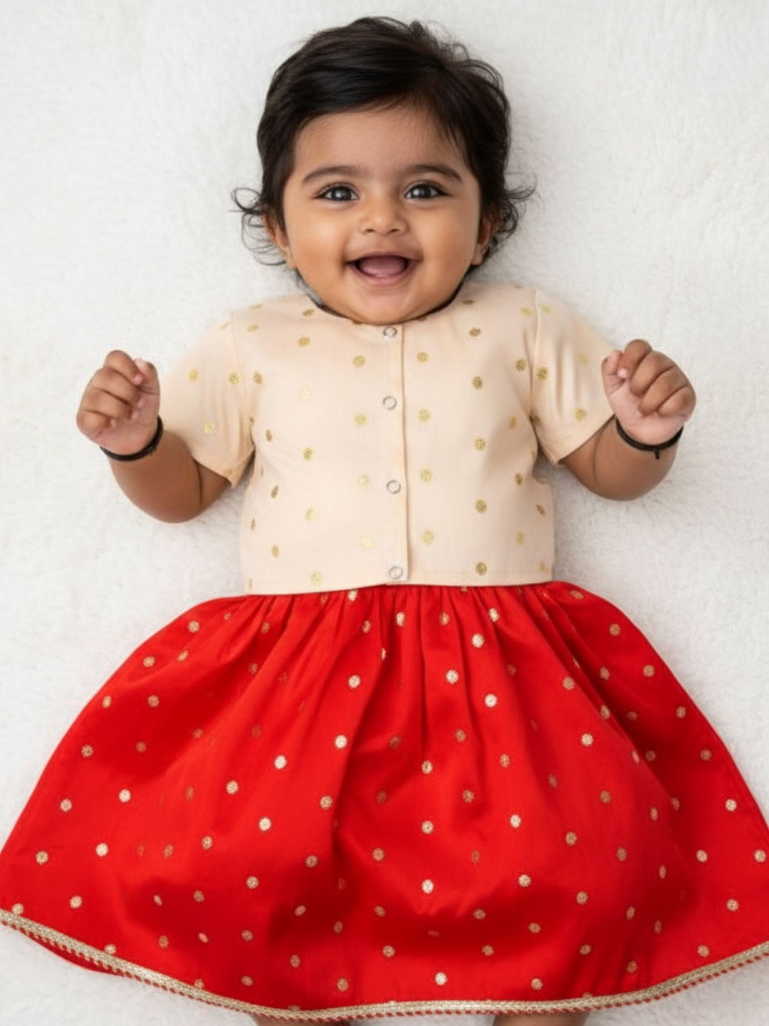 Sangria Girls Red Zari Lehenga and Off White Blouse Set