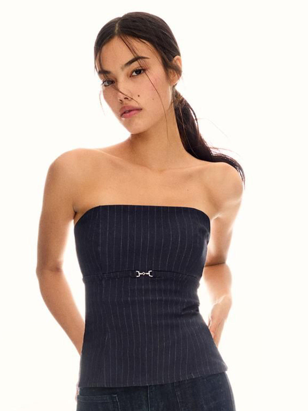 Bershka Women Strapless Striped Tube Top