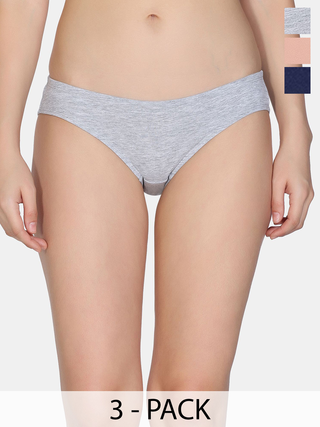 Zivame Pack Of 3 Low-Rise Bikini Briefs ZI28DE-P Pearl Grey M Blue D