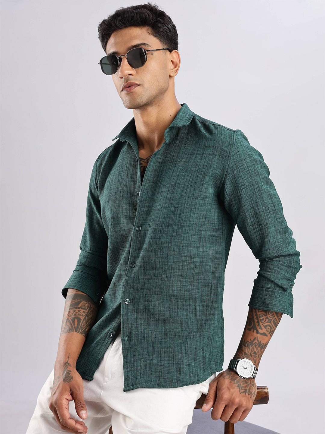 NEVER NEUD Men Air Like Linen Vintage Regular Slim Fit Casual Shirt